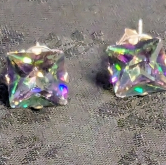 🆕 Mystic Topaz CZ Stud Earrings Pierced Ears 925 Sterling Silver - Picture 4 of 13